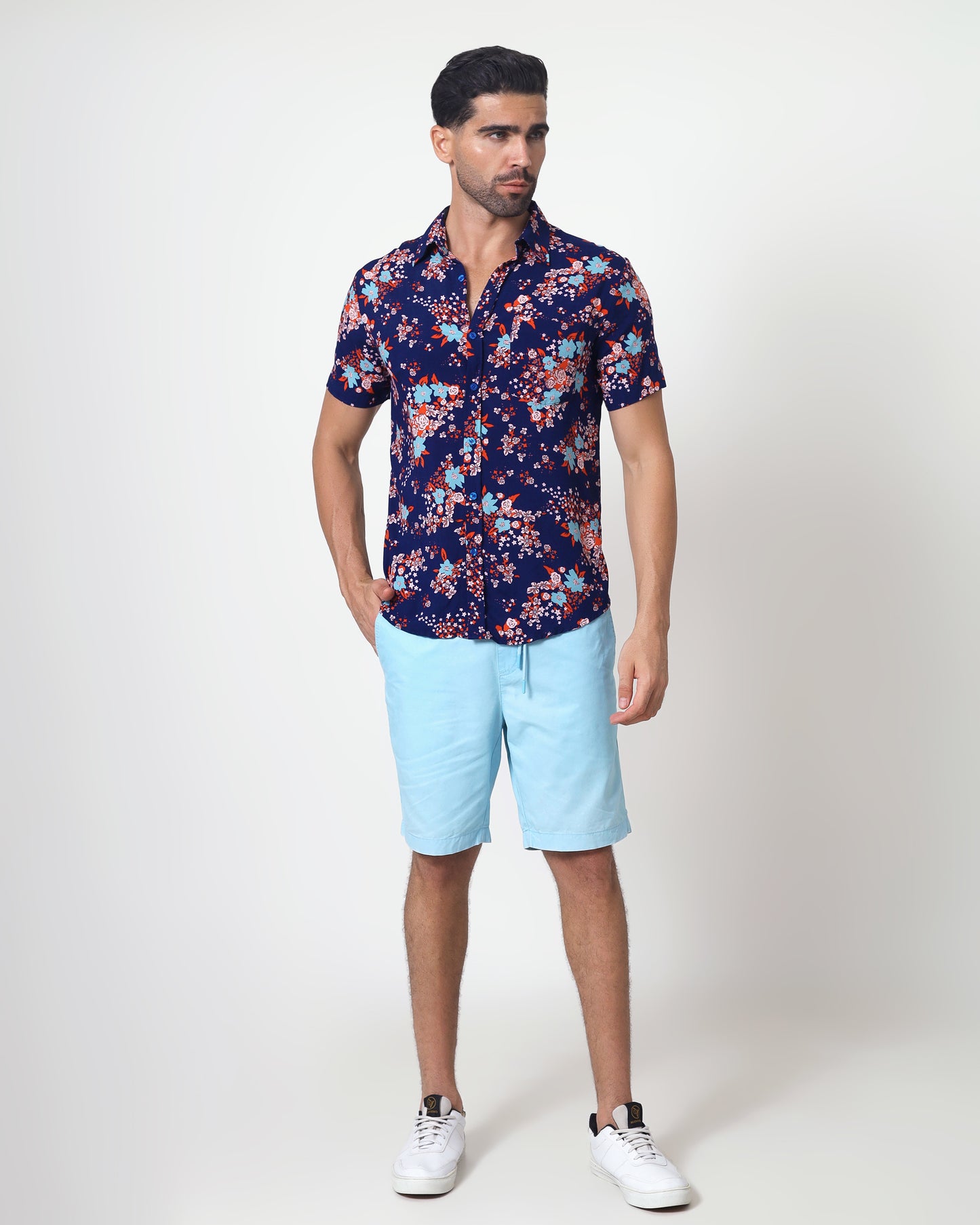 Blackbeard -"SORES NAVY"- Slim-Fit Short Sleeve Shirt