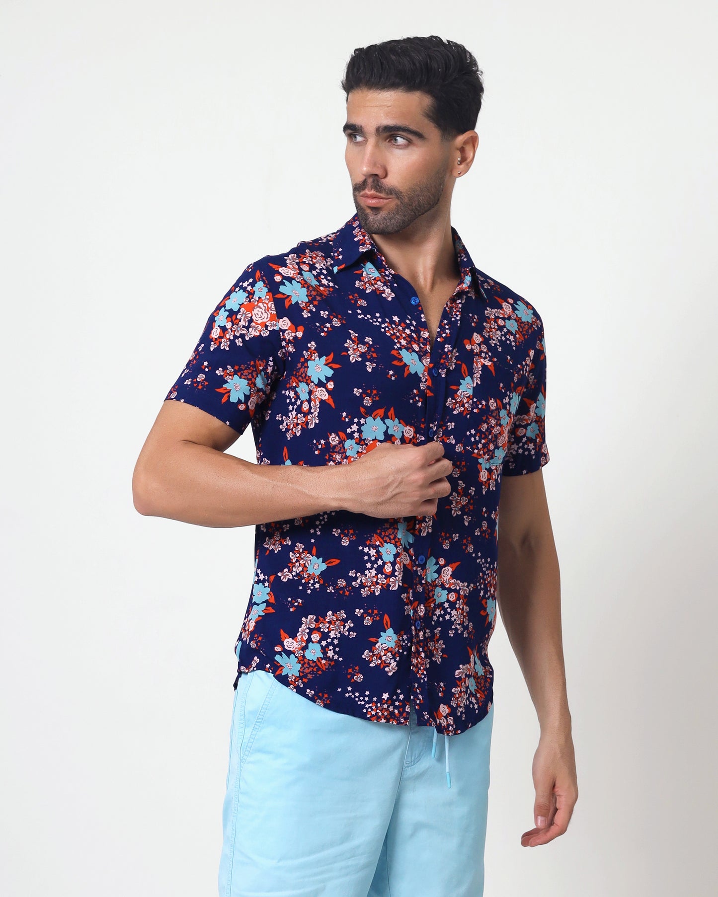 Blackbeard -"SORES NAVY"- Slim-Fit Short Sleeve Shirt