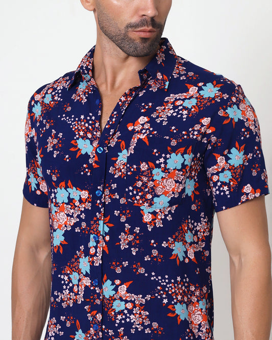 Blackbeard -"SORES NAVY"- Slim-Fit Short Sleeve Shirt