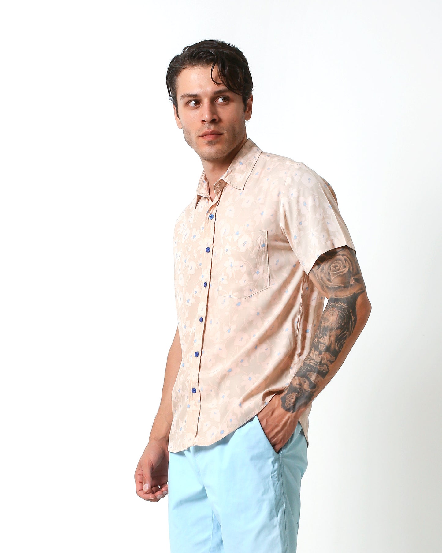 KRAKEN -"TECH BEIGE"- Straight / Loose-Cut Short Sleeve Shirt