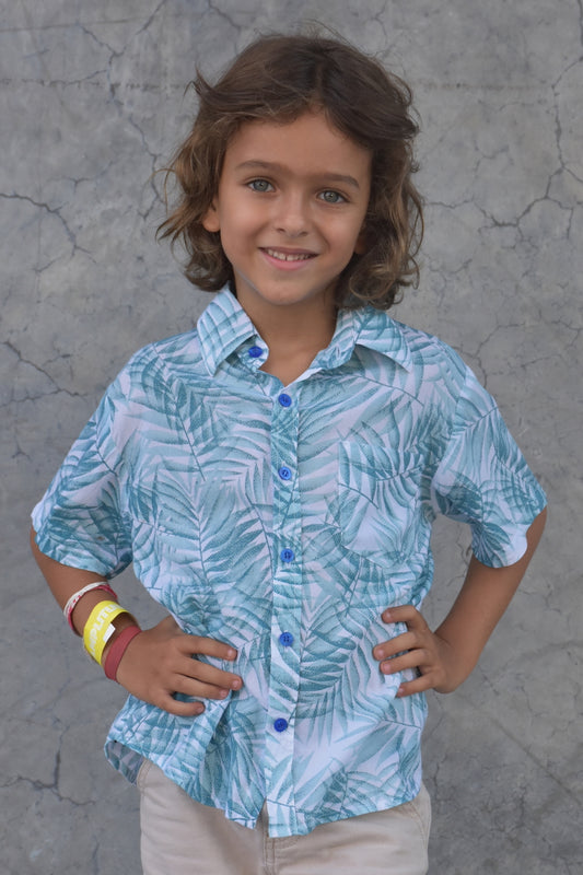 Les Mioches Kids Shirts -"AVERY Green"- Short Sleeve Shirt for Kids